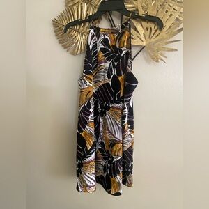 Tyche Black and Gold Leaf Print Dress